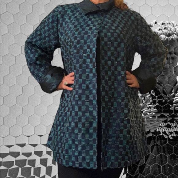 RARE Designer Lily Samii | Blue Checkered Jacket Silk blend jacquard brocade - Picture 2 of 16